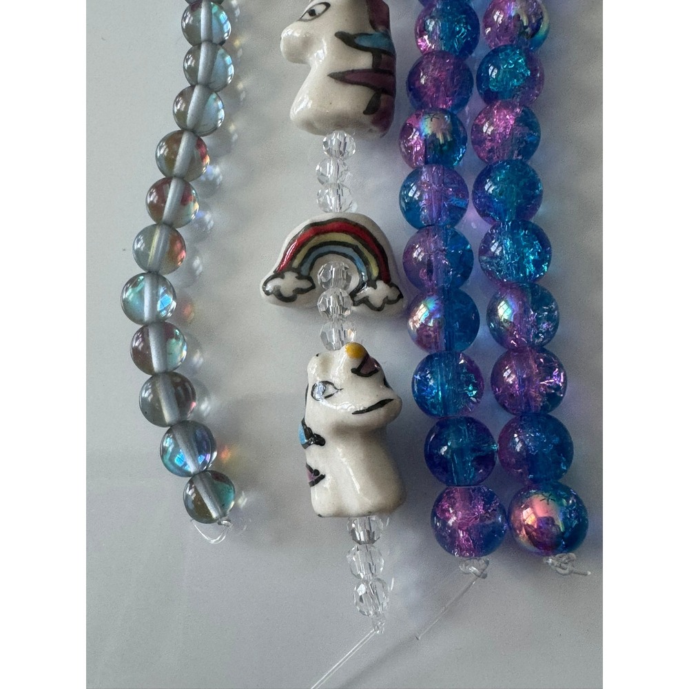 Bead Landing Glass Beads Bundle Unicorn Rainbow Iridescent Blue Purple 3 Strands - Picture 3 of 10